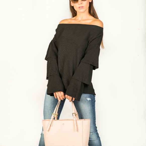 Black off the shoulder, tiered ruffled sleeve - Picture 3 of 8